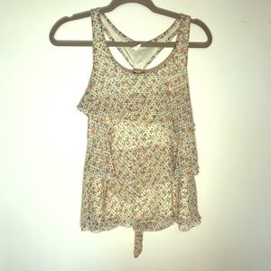 Cream ruffle top polka dot & floral pattern